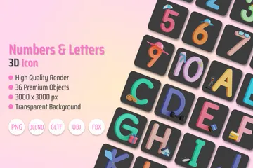 Zahlen und Buchstaben 3D Icon Pack