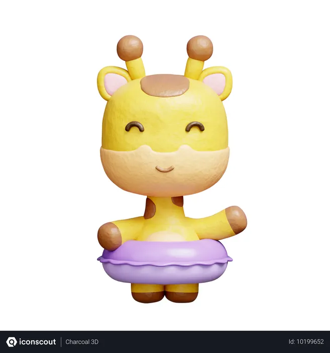 Free 고무 수영 링을 든 귀여운 기린  3D Icon