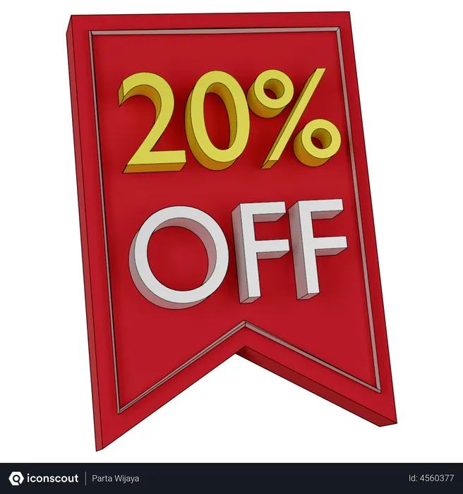 Free 20 Percent Discount Tag  3D Icon