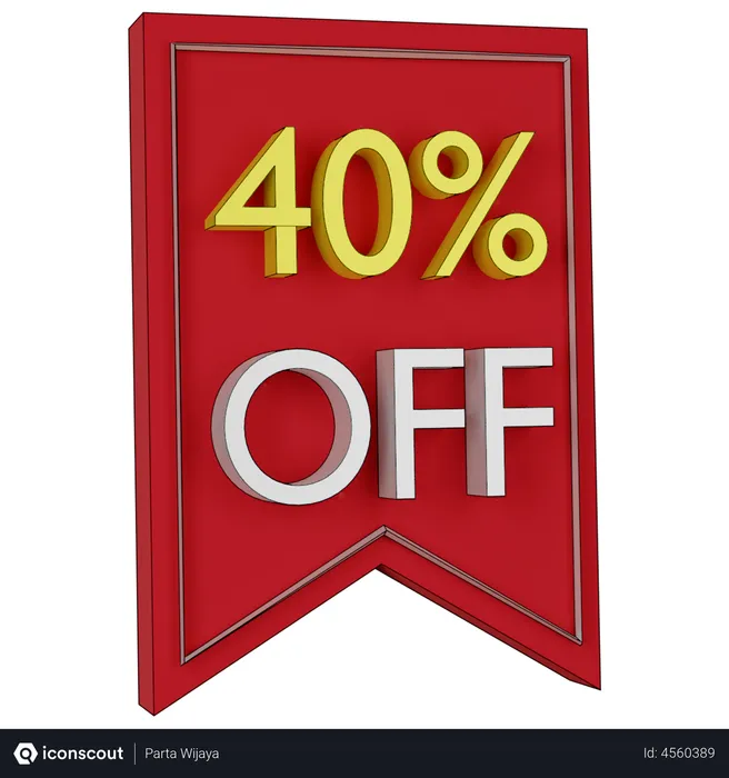 Free 40 Percent Discount Tag  3D Icon