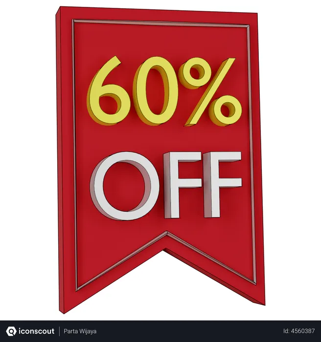 Free 60 Percent Discount Tag  3D Icon