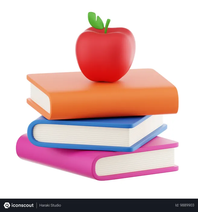 Free Bücher und Apfel  3D Icon