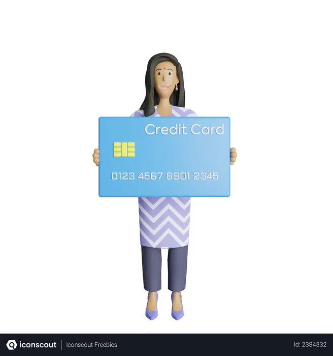 Free Business woman holding credit card  3D Illustration