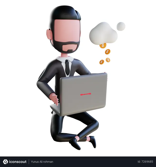 Free Businessman earning money online  3D Illustration