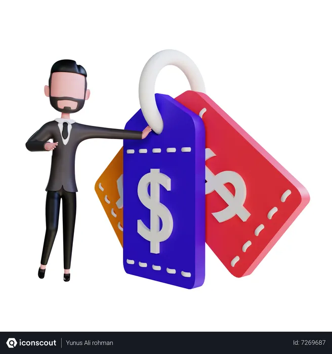 Free Businessman got discount tags  3D Illustration