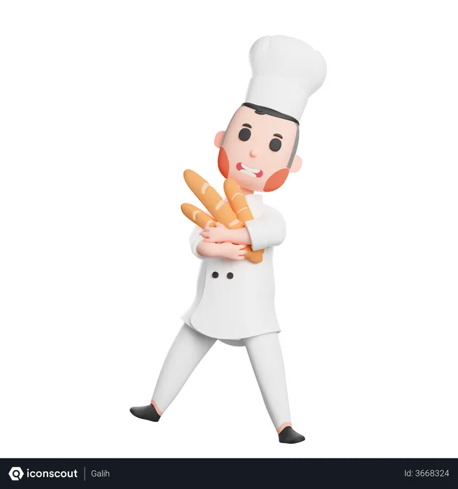 Free Chef Holding A Baguette  3D Illustration