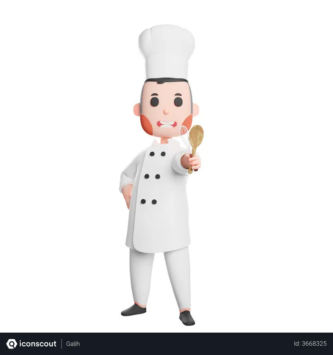 Free Cute chef holding spatula and mixer utensils  3D Illustration