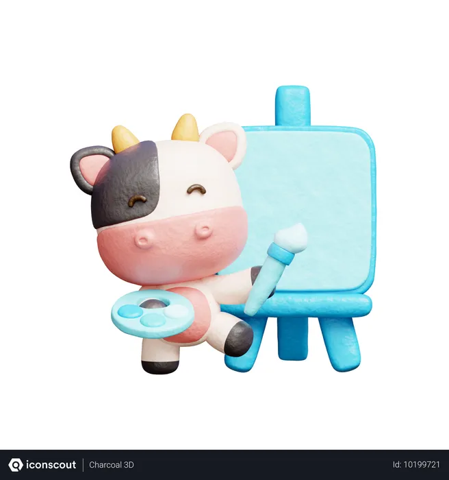 Free Cute Cow Painting On Canvas  3D Illustration