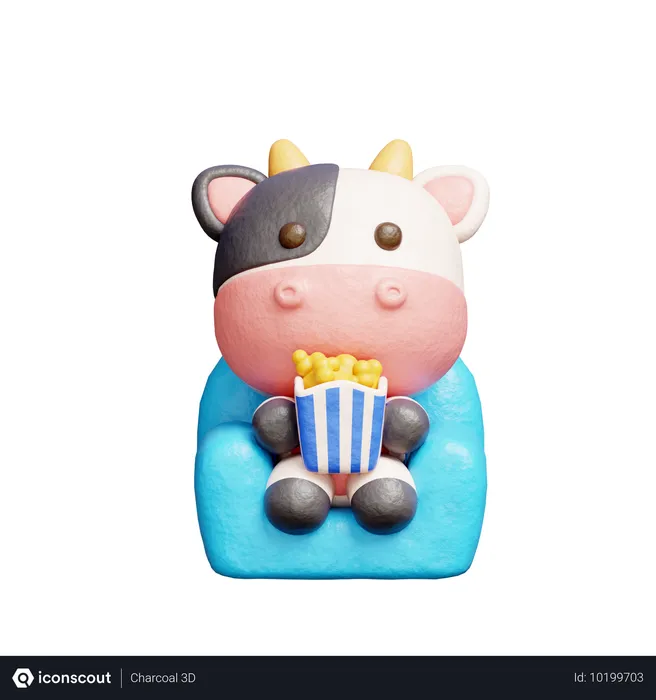 Free Cute Cow Watching A Movie  3D Illustration