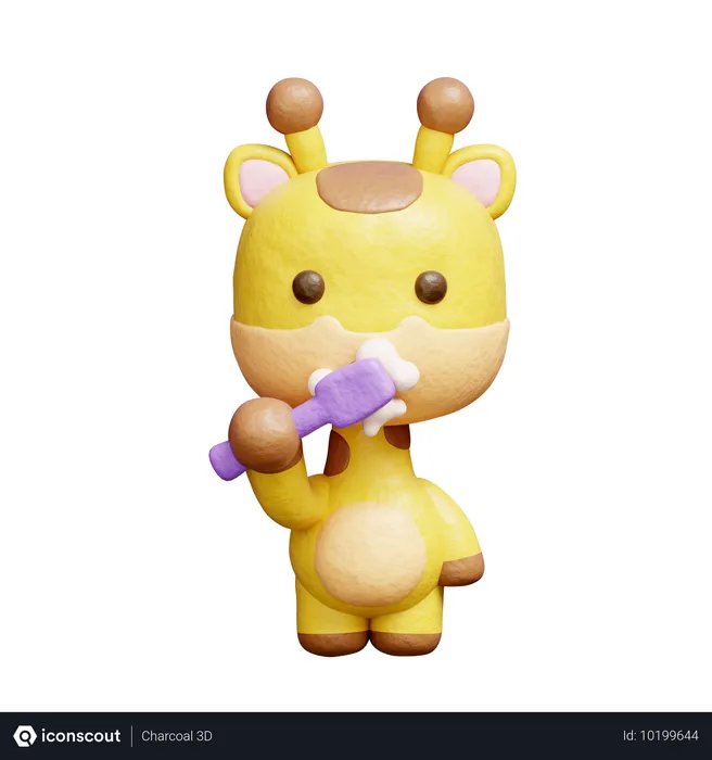 Free Cute Giraffe Brushing Teeth  3D Illustration