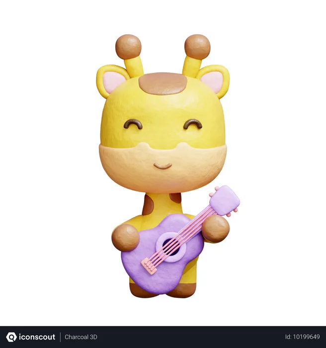 Free Cute Giraffe Playing Guitar  3D Illustration