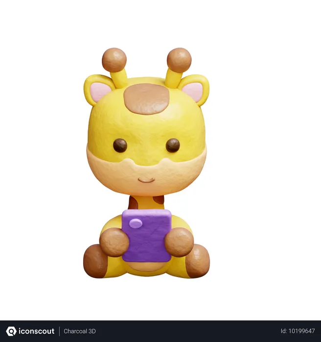 Free Cute Giraffe Watching On Smartphone  3D Icon