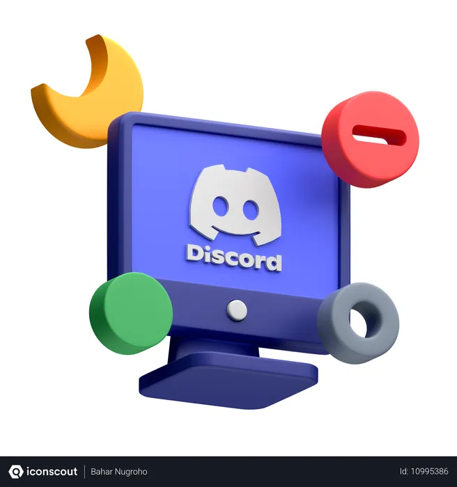 Free Discord en el monitor del escritorio Logo 3D Icon