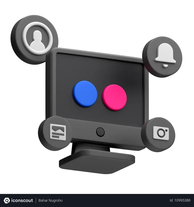 Free Flickr en el monitor del escritorio Logo 3D Icon