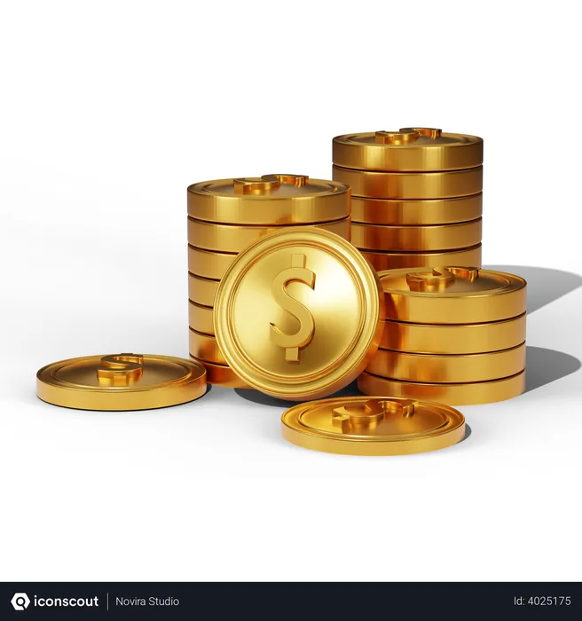 Free Gold Dollar Coins stack  3D Illustration