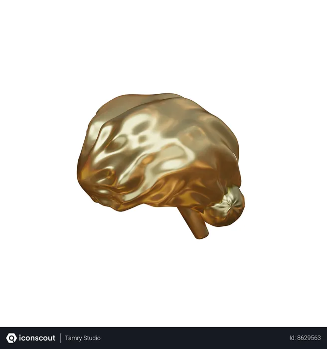 Free Golden Brain  3D Icon