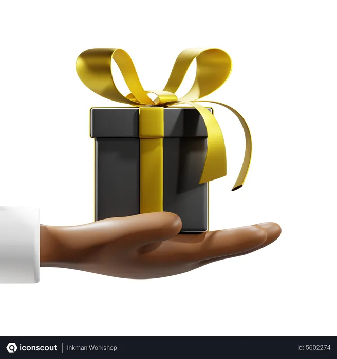 Free Hand Holding Black Friday Gift Box  3D Icon
