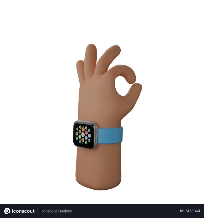 Free Hand with smart watch showing All okay sign 3D Illustration