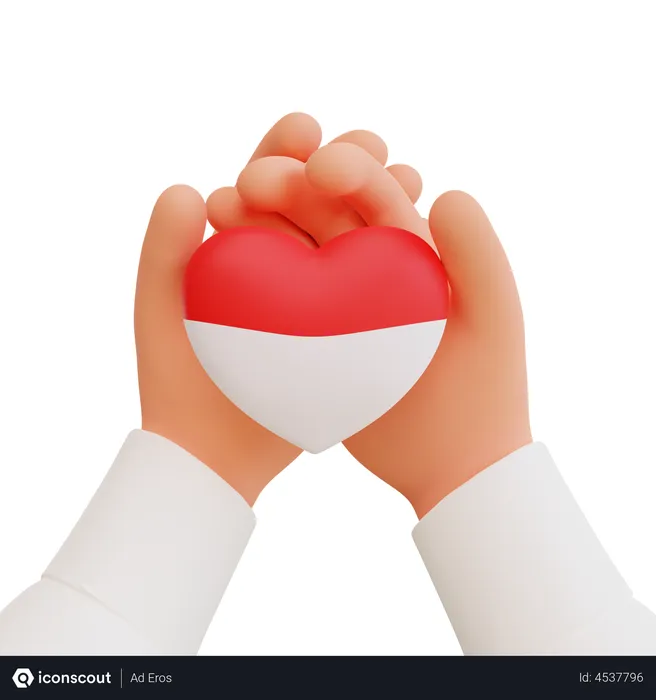 Free Hands holding a heart in the colors the flag of Indonesian  3D Icon