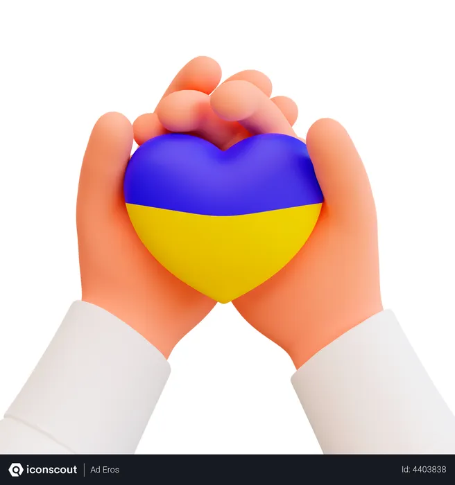 Free Hands holding a heart in the colors of the flag of ukraine  3D Icon