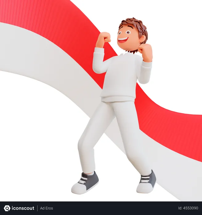 Free Happy man on Indonesia independence day  3D Illustration