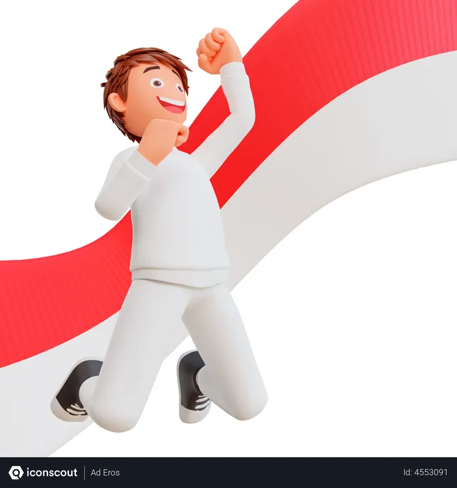 Free Indonesian man jumping in air  3D Illustration