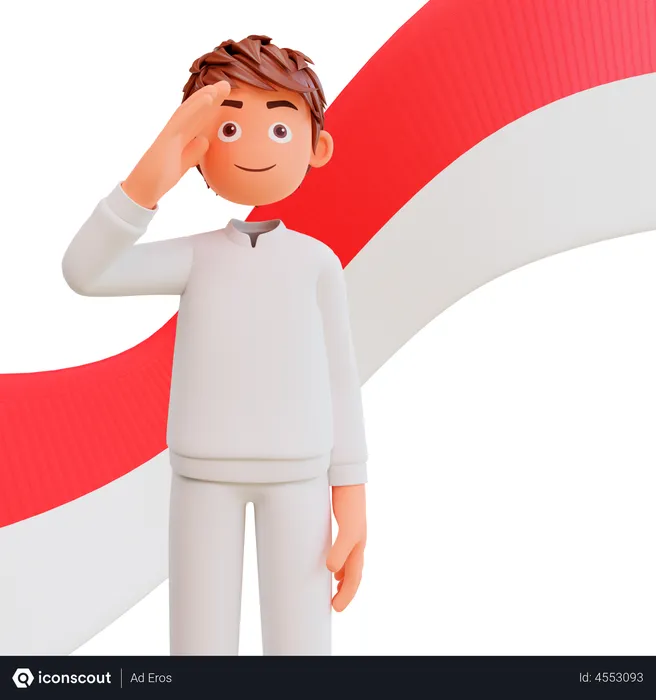 Free Indonesian man saluting flag  3D Illustration