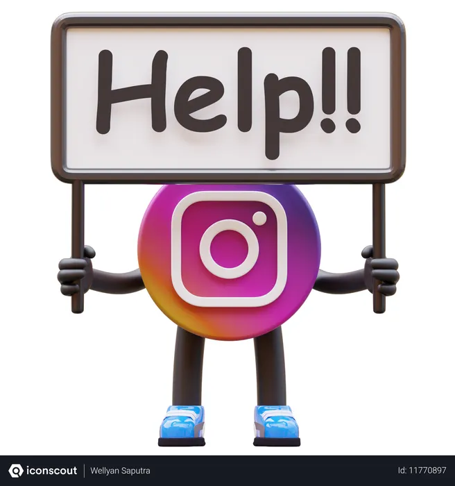 Free Instagram Logo Asking For Help With Sign  3D Illustration