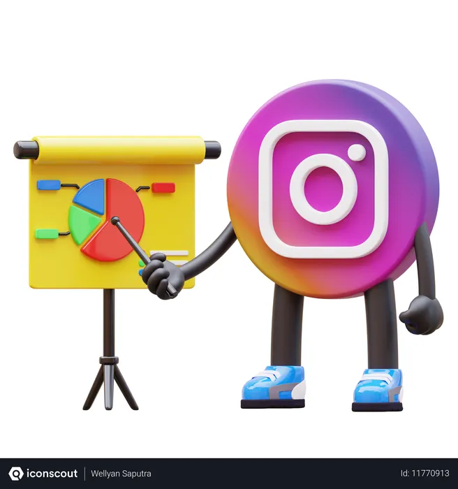 Free Instagram Logo Explaining Pie Chart Presentation  3D Illustration
