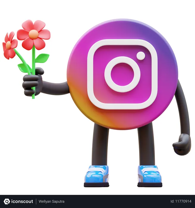 Free Instagram Logo Giving Flowers  3D Illustration