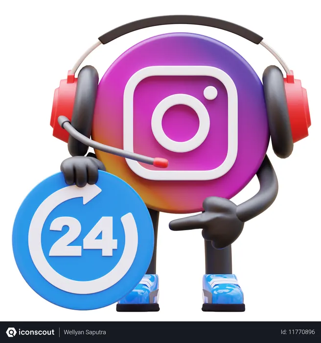 Free Instagram Logo Holding 24 Hour Service Sign  3D Illustration