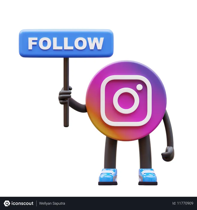 Free Instagram Logo Holding Follow Sign  3D Illustration