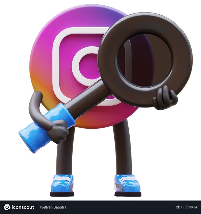 Free Instagram Logo Holding Magnifying Glass  3D Illustration