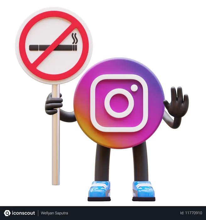 Free Instagram Logo Holding No Smoking Sign  3D Illustration