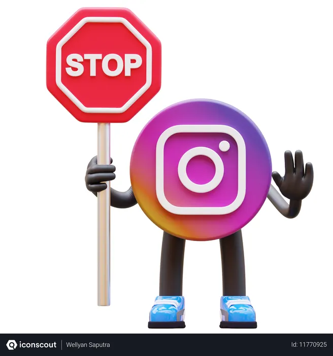 Free Instagram Logo Holding Stop Sign  3D Illustration
