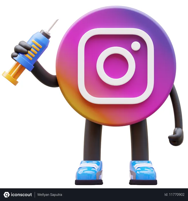 Free Instagram Logo Holding Syringe While Ready To Inject  3D Illustration