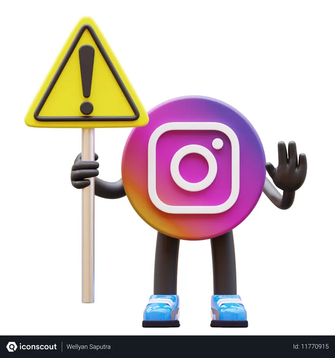 Free Instagram Logo Holding Warning Sign While Showing Stop Hand  3D Illustration