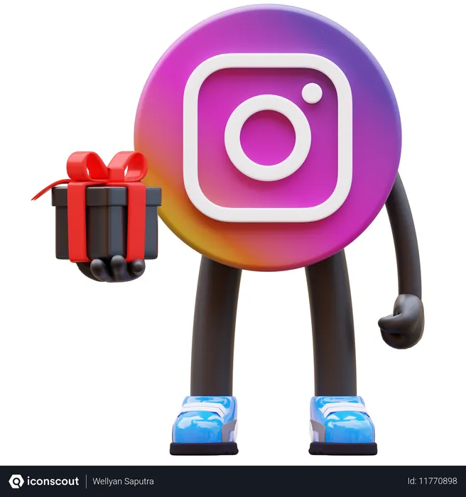 Free Instagram Logo Offering Black Gift Box Present  3D Illustration