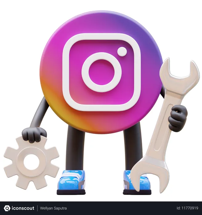 Free Instagram Logo Repairing With Wrench And Gear  3D Illustration