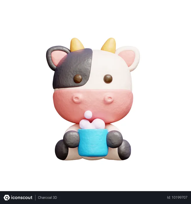 Free Jolie vache buvant du café  3D Icon