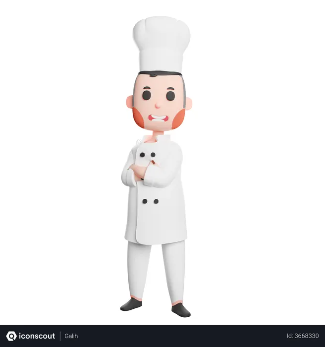 Free Joven chef de pie con los brazos cruzados  3D Icon