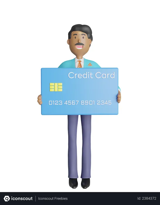 Free Joyful south Indian businessman standing and holding credit card  3D Illustration