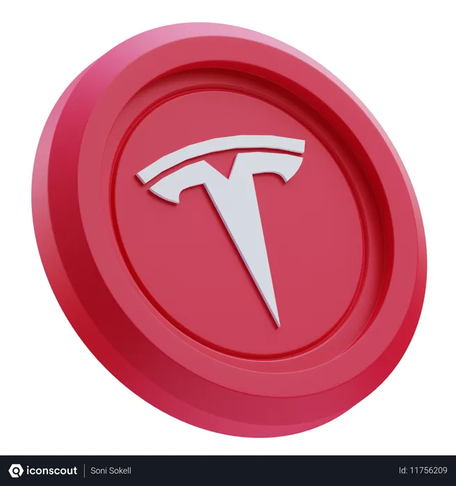 Free Logo Tesla sur une pièce circulaire rouge Logo 3D Icon