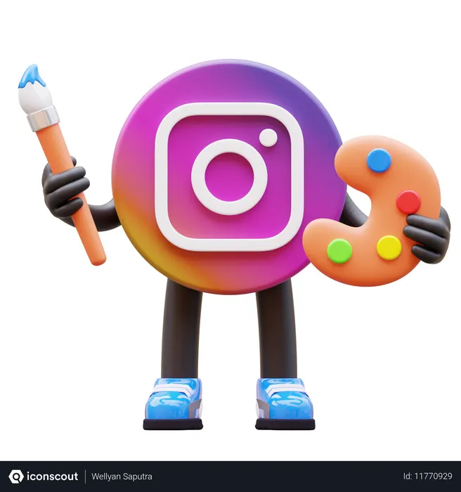 Free Logotipo do Instagram segurando pincel e paleta  3D Icon