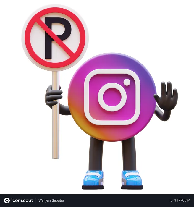 Free Logotipo do Instagram com placa de Proibido Estacionar  3D Icon