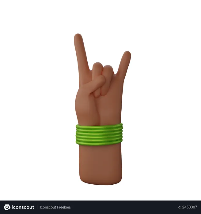 Free Main avec des bracelets montrant le signe Rock and Roll  3D Illustration