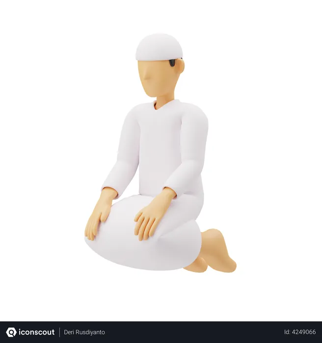 Free Muslim men praying in tashahhud posture  3D Illustration