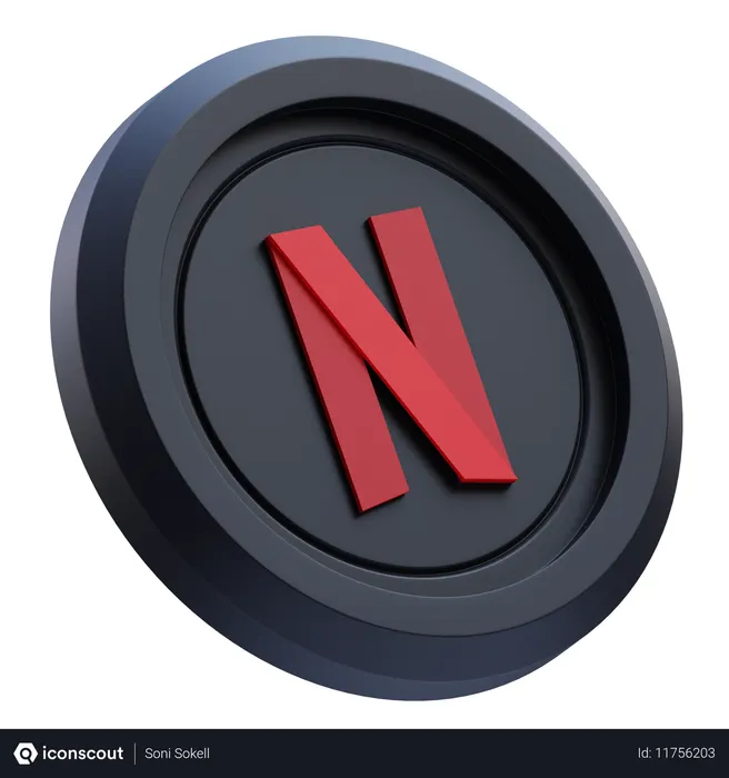 Free Netflix Logo on Black Circular Coin Logo 3D Icon