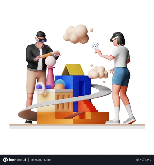 Free Pessoas construindo metaverso  3D Illustration