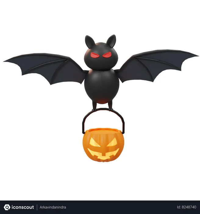 Free Pumpkin And Bat  3D Icon